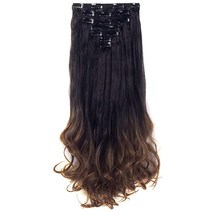 [정품] LELINTA 7피스 클립 16개 61cm(24인치) 웨이브 컬리 풀 헤드 클립, Dark Brown To Ginger Brown