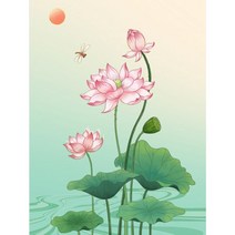 DIY피포페인팅 부귀연꽃 풍수 물감 명화그리기 연못 연화 풍경화 재물 평안 행운 정물화색칠하기 개업 집들이선물 아트 홈 인테리어 40*50CM 최신상, (액자프레임포함)부귀연꽃 그리기15