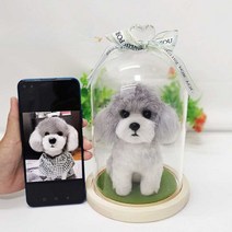 반려동물 미니어처 펠트 인형 주문제작 진짜같은, 강아지 16cm 꽃장식 유리관포함
