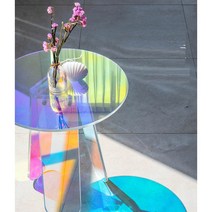 인테리어용 아크릴테이블 홀로그램 레인보우 조명 색깔변화 카페 스튜디오 bar 모델하우스