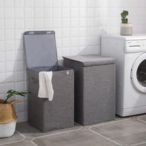 세탁보관 뚜껑달린 모던 접이식 바구니 북유럽바구니, 그레이 소
