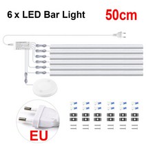 북스캔 손 스캔 스위치 침투성 목재 터치 센서 밝기 조절 LED 캐비닛 조명 알루미늄 램프 홈 옷장 찬장 장식, [18] 6X50 CM with EU Plug, [02] WHITE