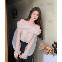 폭좁은책장 파티션책장 틈새 코너 벽 책보관 프랜치 스타일 화이트 오프 숄더 칼라본 셔츠 여성용 봄 가을 디자인 센스 메쉬 패어리 긴팔 상의, [03] XL, [01] As Shown in Pictures