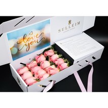 설레임플라워 로즈박스 LOVE U 포토박스 생화 장미 꽃다발 생일 임신 결혼기념일 꽃배달, 핑크