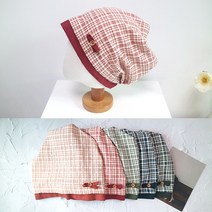 원더풀데이즈 코튼체크두건 5COLOR 봄 여름 항암모자 얇은 암환자 비니 중년여성 식당 린넨 순면
