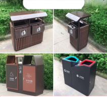 전원주택 휴지통 공원 마당 야외 방수 휴게소 재활용, 고급스럽고 두꺼워진(스틸 및 우드 더블 배럴)