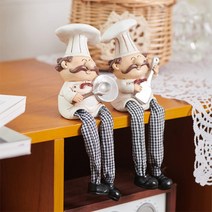 선반장식 스마일 요리사 앉은 인형 2p 엔틱 음식점 홈데코 장식인형 책상