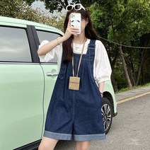 로드 데님 멜빵반바지
