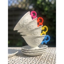 [셀레티] 아이웨어 티세트 1인조 Seletti I-Wares Teacup saucer and spoon 3P (옐로우/핑크/블루/그린/오렌지/골드 색상선택) 영국직배송, 핑크