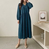 여자 가을 브이넥 빈티지 4컬러 롱 원피스