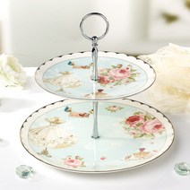 북유럽 플라워 2단 홈파티접시 디저트트레이 플레이팅 2단스탠드 카페 플레이팅 접시, 2단접시
