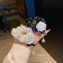 꽃모양 헤어슈슈 곱창 머리끈팔찌 헤어악세사리 블랙_230131EA
