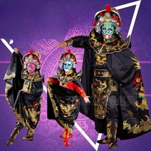 변검 마술 도구 의상 소품 풀세트 12 마스크 옷 천극 중국 사천 가면 오페라, 07.B형 조끼 면 변경(12면+뒷면)