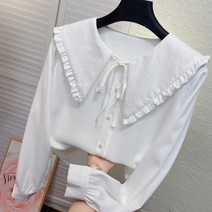 프릴 인형 카라 긴소매 쉬폰 화이트 프레피룩 데이트룩 여행룩 결혼식 하객룩 블라우스