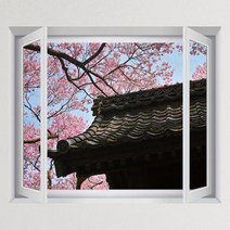 아트박스/꾸밈 iy884-벚꽃드리워진기와집_창문그림액자(중형), B타입-외부창문형