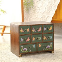 민규네고가구 나비약장(초록) 원목 인테리어 전통 엔틱 고전 소품장 수납장 서랍장, 단품