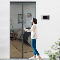 [생활광장] 강력자석 벨크로 부착형 현관문 모기장 방충망, 스트라이프 블랙