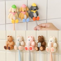 바이곰 정품 로마네 칫솔걸이 / 실리콘 흡착식, 브라우니, 도낫도낫(곰)