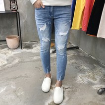 용된다 남자 디스트로이드 데님 스판 슬림핏 청바지