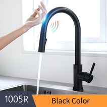 싱크대 상판교체 사각 싱크볼 주방 리모델링 스마트 터치 수도꼭지 크레인 센서 물 탭, 1005-블랙