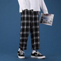 격자 무늬 디자인 빈티지 바지 남성 플러스 사이즈 3XL 느슨한 십대 커플 시크 하라주쿠 일본식 올 매치 스트레이트 팬츠 심플131138