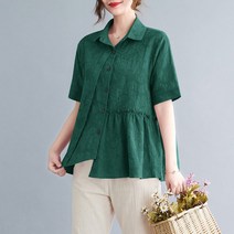 YGYYK 여성 린넨 블라우스 셔츠 반팔 언발