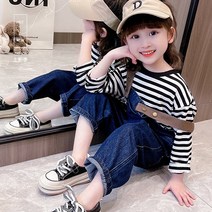 몽실이 스트라이프청멜빵세트