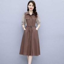 FANSYLI 여자 원피스 여름 셔츠 스커트 허리 슬리밍 기질 중간 길이 원피스520호