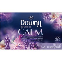 Downy 다우니 인퓨전 캄 건조기 시트 라벤더 대용량 200장 Infusions Fabric Softener Dryer Sheets Calm, 2팩