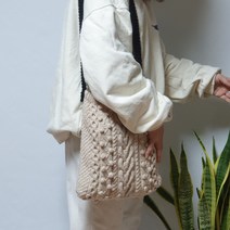 앤스실 아란 숄더 크로스 버킷백 뜨개질 DIY 패키지, 그레이(몸)+블랙(끈)