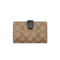 코치 COACH 월렛 반지갑 F23553 카키×블랙4 시그니처 PVC 가죽 미디엄 코너 지퍼 월렛 여성 아울렛 용품 명품