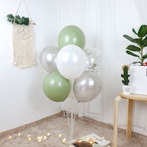 [헬륨풍선효과] 파티온 컨페티 혼합 풍선스탠드세트, 올리브반짝