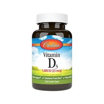Carlson비타민D31000IU(25mcg)BoneCholecalciferol비타민D비타민D3Soft젤s60Softgels 소프트겔, 250개(1팩)