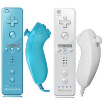 철권7조이스틱 피파게임패드 스팀게임패드 Wii 콘솔 용 nunchuck 컨트롤러가있는 2pcs 원격 컨트롤러 wii 게임 제어용 모션 플러스가있는 무선 게임 패드, 파란색 흰색- 2 세트
