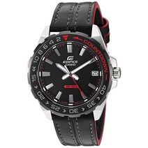 Casio 남성용 에디피스 21 캐주얼 시계 블랙 스테인리스 스틸 쿼츠 레더 스트랩 (EFV120BL1AVCR)