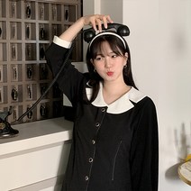 [리얼핏]란배색 카라 보석 단추 원피스 69871 빅사이즈 여성의류