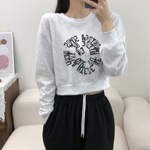 미니몰스탠다드 여성용 루즈핏 캐주얼 포인트 프린팅 페루 크롭 맨투맨