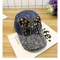 여성모자 모조 다이아몬드 글자 박힌 여성 데님 카 스케 트 캡, 55-59CM