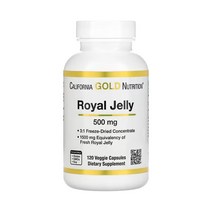 캘리포니아골드뉴트리션 로얄 젤리 농축 및 동결 건조 500 mg 120 식물성 캡슐, 120개, 1팩