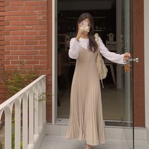 [리리앤코] 스팅드 플리츠 뷔스티에 롱 원피스