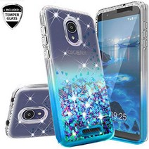 Coverlab Liquid Glitter Case for Alcatel Insight (Cricket) / TCL A1 A501DL [Tempered Glass Screen Pr, 1, Teal/Clear