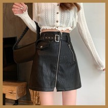 벨트포함 캐주얼 앞지퍼 가죽 스커트 치마 겨울가을 A라인 미니스커트 인조가죽 레더치마 편한스커트