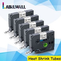 Labelwell 5개 열 수축 튜브 HSe-211 221 231 241 251 611 형제 HSe211 HSe 211 5.8mm 라벨 Brother P 터치 프린터, 5PK 11.7mm Whtie