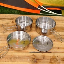 스텐 코펠 냄비 세트 4P 혼캠 찌개 조리도구 캠핑요리, 상세페이지 참조