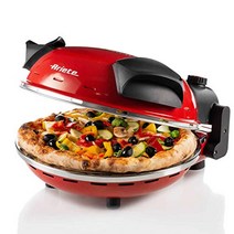 Ariete 909 피자 오븐 400°C 내화 스톤 플레이트 4분 만에 피자 굽기 33cm 직경 1200와트 30분 타이머 레드 -18306, 검은색