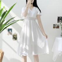 [당일발송/4color/재입고] 여리 여신 스모크 밴딩 뒷리본 롱 반팔 원피스 여름 휴가 바다