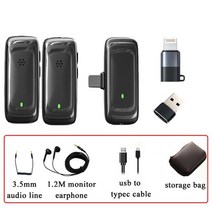 공연용 무선 마이크 노래방 핀 블루투스 유튜브 핸드 휴대용 2.4g 라발리에 (3.5mm 케이블 이어폰 포함) 휴대 가방 전화 카메라 pc 라이브 녹음용 양방향 모니터링, 2 마이크 tc pc ios