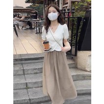 여름 세트 여 숏 디자인 감각 상의 기질 소심 반팔 티 원피스 투피스