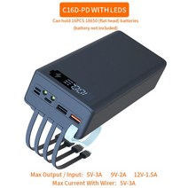 호환제품 배터리 홀더 스토리지 축전지 5V USB 더블 16*18650 보조베터리 케이스 C16D 4 와이어 led 조명 D, 06 Quick Charge-Black