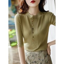 겨자색니트 수출함 잔품명세서 거물급 여성의류 마름질 유럽 상품 봄가을 이너니트 미들 소매 얇은 상의 4507250209